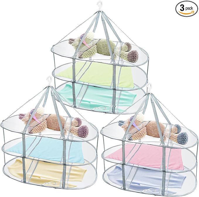 Jucoan 3 Pack Sweater Drying Rack Flat Mesh Foldable 3 Tier Laundry Clothes Drying Rack for Sweaters Delicates Dolls T-Shirt Swimsuit Sweater Underwear