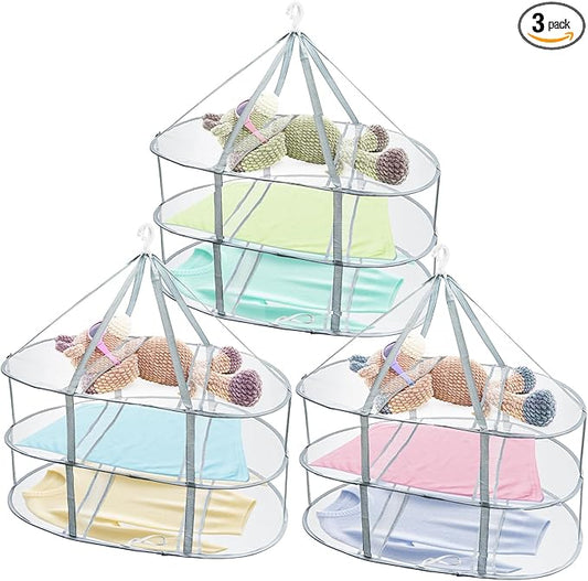 Jucoan 3 Pack Sweater Drying Rack Flat Mesh Foldable 3 Tier Laundry Clothes Drying Rack for Sweaters Delicates Dolls T-Shirt Swimsuit Sweater Underwear