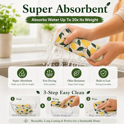 5 PCS Fruit Print Swedish Dishcloths for Kitchen 100% Biodegradable, Reusable Cellulose Sponge Cloths Ultra Absorbent, Eco Friendly Cleaning Towels Dishcloths for Washing Dishes & General Cleaning