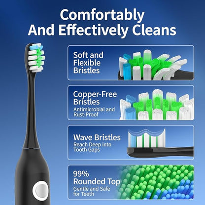 Sonic Vibrating Toothbrush with Pressure Sensor, Electric Tooth Brush with 8 Brush Heads, 3 Modes, 33000VPM, 2-Min Timer, One Charge Lasts for 30 Days, 3D Rounded Soft Bristles, IPX7 Waterproof