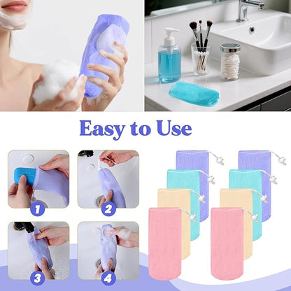 8 Pcs Exfoliating Mesh Soap Bag, Multicolor Soap Saver Pouch with Drawstring Reusable Bubble Soaps Scrubber Pouch Portable Body Cleaning Tool for Shower Body Facial Cleaning