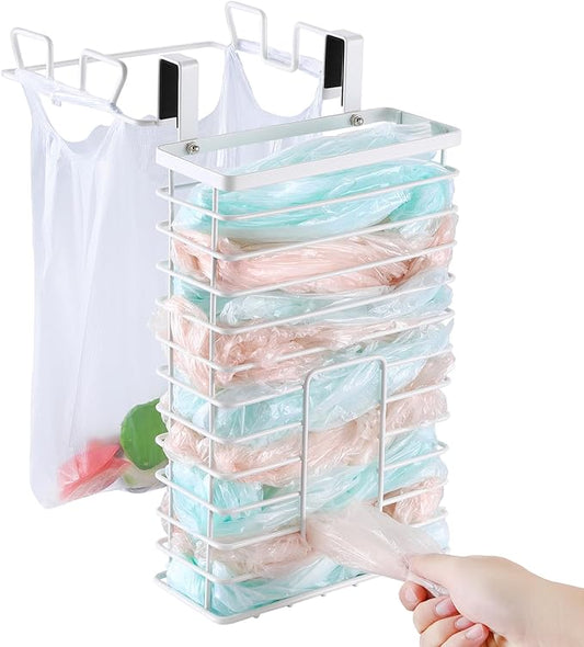 KES Trash Bag Holder Over the Cabinet Door Organizer, Kitchen Plastic Bags Holder Metal Garbage Bag Holders Over the Door White, KUR525-WH