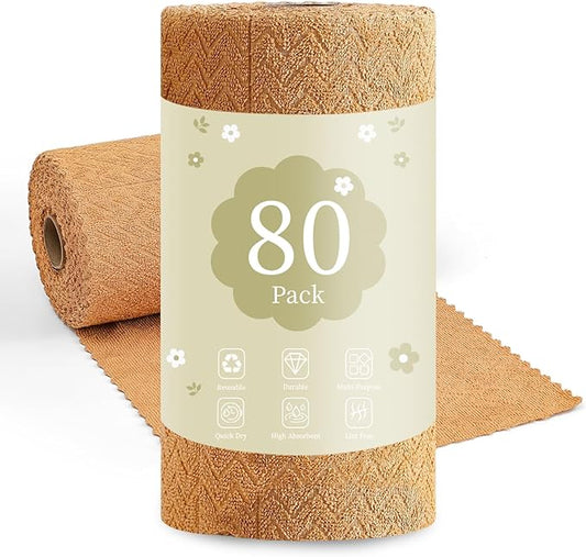 80 Pack Microfiber Cleaning Cloth Roll Reusable Paper Towels 12"x12" Tear Away Cloth,Absorbent Dish Rags for House Kitchen,Wash Cloths,Lint Free Rags for Window Cars Cleaning Supplies