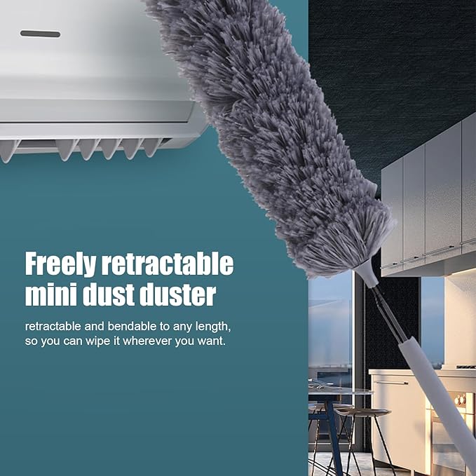 Fiber Dusting Brush, Multifunctional Extendable Dusting Wand, Washable Ceiling Duster, Cobweb Ceiling Duster with Extension Pole, Cleaning Feather Dusters for Cleaning Ceiling Fan Furniture