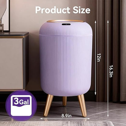 Procade Bathroom Trash Can Automatic Touchless,3 Gallon Motion Sensor Trashcan Soft Close Lid,Smart Garbage Can with Removable Leg,Purple Waste Basket Plastic Trash Can for Kitchen,Bathroom,rv,Office