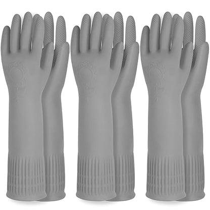 DABOGOSA Mamison 2 Pairs Reusable Waterproof Household Dishwashing Cleaning Rubber Gloves, Non-Slip Kitchen Glove (Grey, Large (Pack of 3))