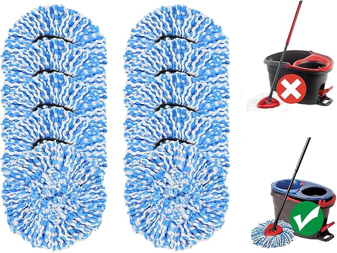 [10 Pack]Mop Heads Replacements, Spin Mop Replacement Head Deep Cleaning Machine Washable and Easy Replace,Spin Mop Refill Replacement Head 100% Microfiber,Mop Head Compatible with RinseClea