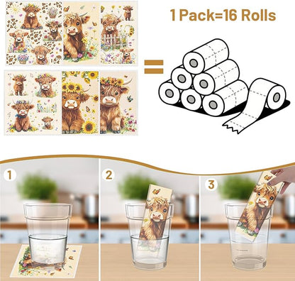 Swedish Dishcloths for Kitchen, 6PCS Floral Highland Cow Swedish Dish Cloths Gift Set, Reusable Washable Absorbent Dish Towel for Home Cleaning