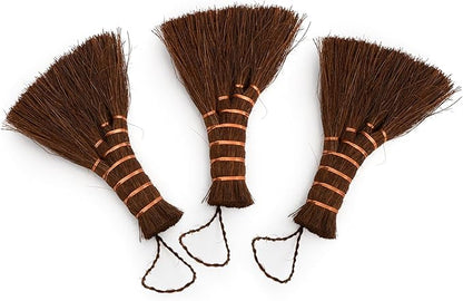 Fasmov 3 Pack Bonsai Broom Brush, Natural Straw Broom with Embroidery Nylon Thread Handle with Hanger, Whisk Broom Hand Brush Car Broom for Cleaning Dustpan Desktop