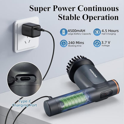 Electric Spin Scrubber,Cordless Shower Scrubber with LCD Display,2 Speeds Electric Scrubber with 6 Replaceable Heads,Handheld Cleaning Brush for Kitchen/Bathroom/Tile/Tub(Gray-Black)