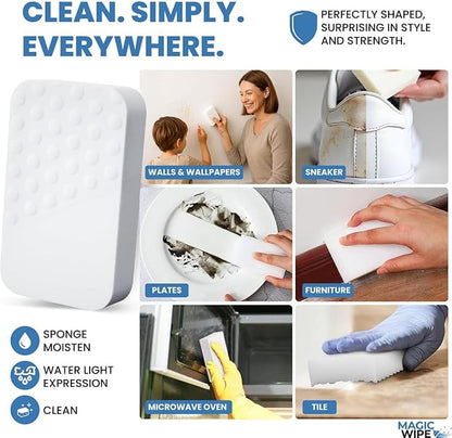 MagicWipe® Power Sponge – Magic Sponge Eraser (10 Pack) with High Density Melamine Foam for Heavy Duty, Multi-Surface Cleaning, Kitchen, Bathroom, Walls, Floors, Scuffs - No Chemicals