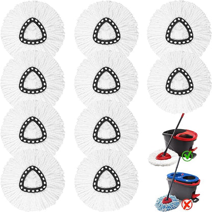 10 Pack Spin Mop Replacement Heads, 100% Microfiber Spin Mop Refill for Easy Wring Compatible with Triangle Spin Mop, 360 Degree Spinning Mop Replace Head for Floor Cleaning