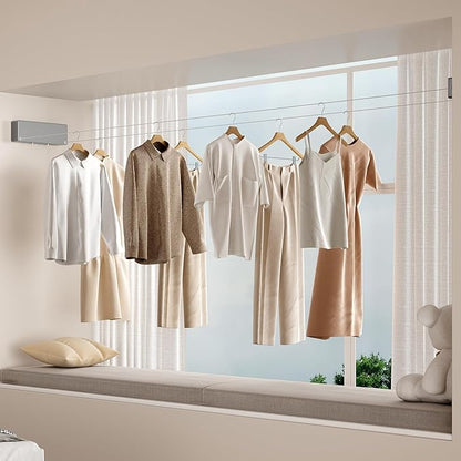 Retractable Clothesline Indoor, Non-Sagging Clothes line retracting Outdoor, Heavy Duty Wall Mounted Laundry Line Adjustable Stainless Steel for Laundryroom, Bathroom, 15.8 Feets Double Lines Grey
