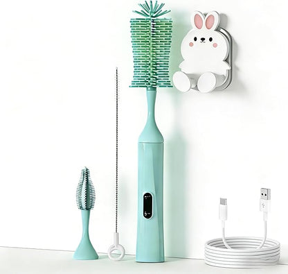 Rechargeable Electric Bottle Brush with 2 Speeds Powerful Automatic Bottle Cleaner,BPA-Free Silicone Spinning Design, Wall Mount & Straw Cleaner,Suitable for Baby Bottles & Kitchen (Alan+Alan)