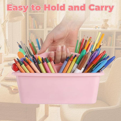 Kathfly 6 Pack Multipurpose Compartment Caddy, Plastic Storage Boxes with Handle, Assorted Colors Table Caddies Organizer for Classroom Office School Home Shower Supplies (Morandi Color)