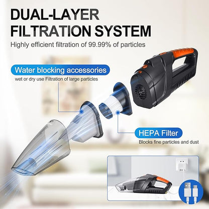Handheld Vacuum Cordless,Powerful Suction 30Mins Long Runtime, Dust Busters Cordless Rechargeable with Two Washable Filters,Wet and Dry Hand Held Vacuum Cordless for Home, Car or Office