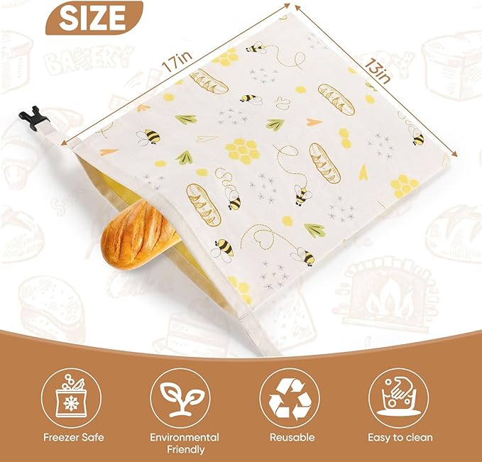 Beeswax Bread Bags & Beeswax Food Wraps Set, Reusable Natural Cotton Food Storage Bag for Sourdough, Wraps for Food (S,M,L), Sustainable,Organic, Moisture Lock& Freshness Preservation