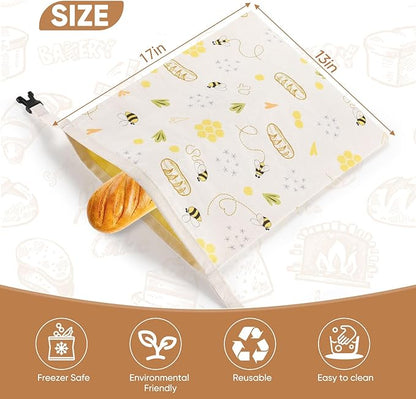 Beeswax Bread Bags & Beeswax Food Wraps Set, Reusable Natural Cotton Food Storage Bag for Sourdough, Wraps for Food (S,M,L), Sustainable,Organic, Moisture Lock& Freshness Preservation