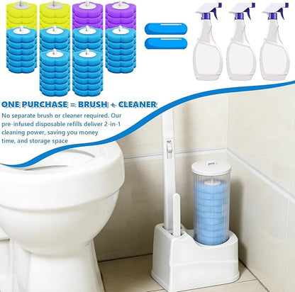 Disposable Toilet Brush Cleaning System, Disposable Toilet Cleaner Wand and Holder Set with 60 Toilet Wand Refills, Extended Handle for Toilet Bowl Cleaners, Bathroom Cleaning, Bathtub