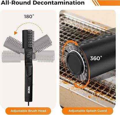 YKYI Electric Grill Brush - Cordless BBQ Brush with 180° Adjustable Head, Rechargeable Grill Brush for Outdoor Grill, IPX7 Waterproof Grill Cleaning Scrubber for Gas, Charcoal Pellet Grills (Black)