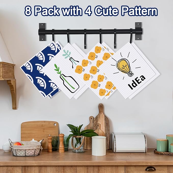 Swedish Dishcloths for Kitchen | 6 Pack Floral Reusable Paper Towels Washable | Swedish Dish Towels | Non-Scratch Cellulose Sponge Cloths | No Odor, Biodegradable Cleaning Cloths, Light Bulb