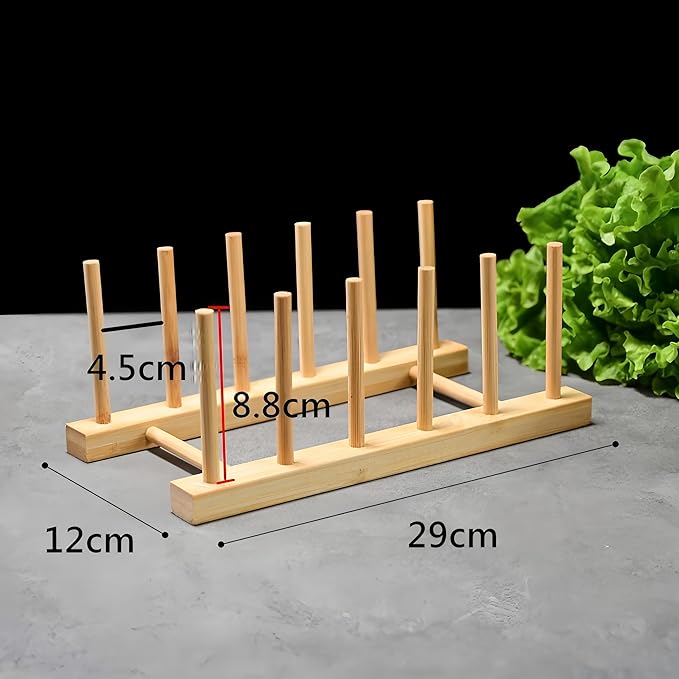 Wooden Dish Rack with 5 Compartments - Drying Drainboard Storage Holder for Plates, Bowls, Cups & Pot Lids, Kitchen Cabinet Organizer (Wood Color)