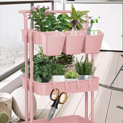 5 Pack Hanging Cup Holders, Multipurpose Rolling Cart Accessories Utility Cart Accessories For Art Craft Supplies, Space Saving Hanging Storage Basket Pencil Holder Makeup Organizers (Pink)
