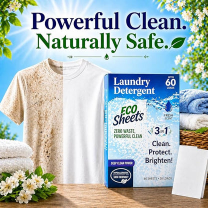 Laundry Detergent Sheets – 240 Eco Laundry Sheets Detergent, Travel Laundry Soap Sheets, Washer Sheets Detergent, Ultra Concentrated, Plastic-Free, Fresh Clean, 180 Sheets