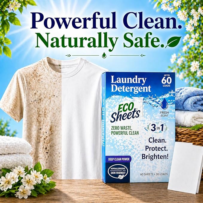 Laundry Detergent Sheets – 180 Eco Laundry Sheets Detergent, Travel Laundry Soap Sheets, Washer Sheets Detergent, Ultra Concentrated, Plastic-Free, Fresh Clean, 180 Sheets