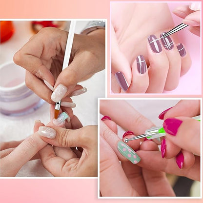 MUIIGOOD White Nail Art Brush 22 Pcs Set, 2 Head Acrylic Silicone Engraving Dotting Pen Tools Dust Brush, Striping Liner Drawing Pens, Resin Palette, for Nail Art DIY Home Salon Makeup Display Board