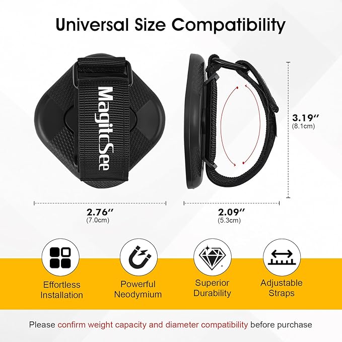 2 Pack Heavy Duty Magnetic Shovel Holder for Truck with Adjustable Strap, No-Drill Strong Magnet Mount Rack for Flag, Utility Tool, Axe, Stable Organizer for RV, Garage, Trailer, Cruise, ATV Storage