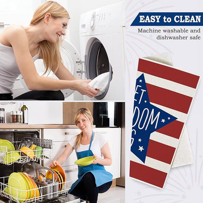 AnyDesign Patriotic Swedish Dishcloths American Flag Star Stripe Kitchen Dish Towel Reusable 4th of July Cotton Dish Cloth for 250th Anniversary Independence Day Home Party Cleaning, 7 x 8, 6 Pcs