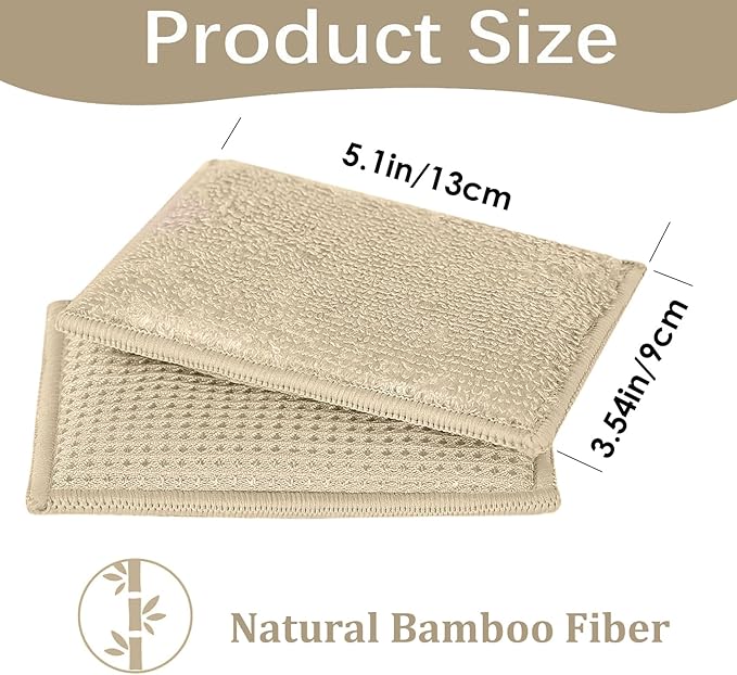 Bamboo Dish Sponge Natural Kitchen Scrub Sponges-Beige,6 Pack