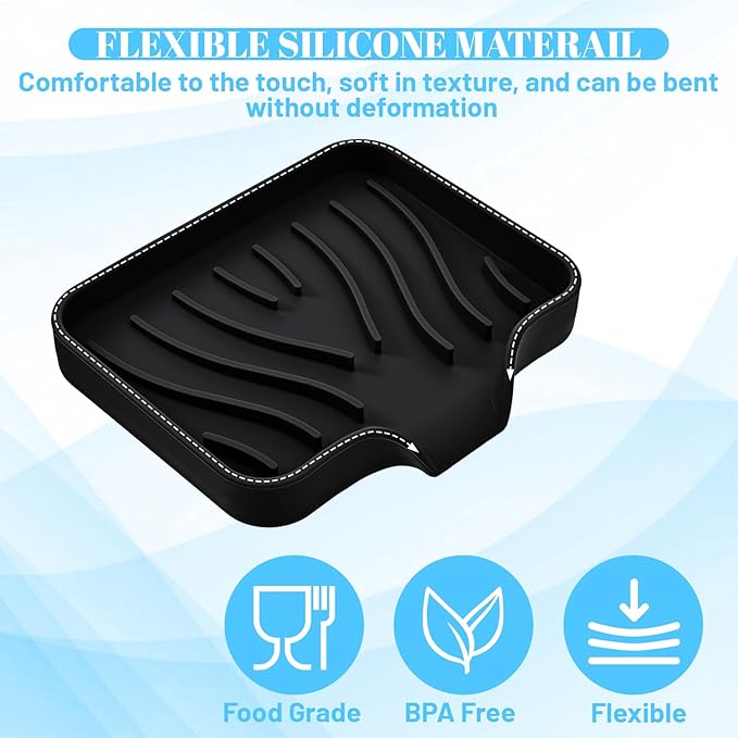 Grevosea Sponge Holder for Kitchen Sink, Silicone Dish Sponge Holder with Drain Spout Soap Dish Tray for Shower Bathroom Scrubbers Kitchen Sink Organizer Accessories (Black)