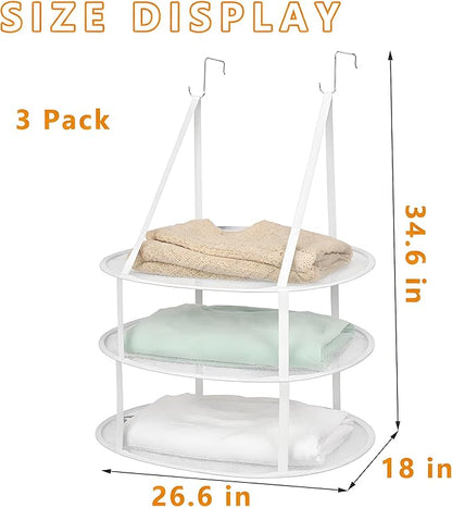 SAMJANE Hanging Sweater Drying Rack – Lay-Flat Warp-Knit Airflow Mesh for Delicates, 3 pcs 3-Tier Foldable Space-Saving Door-Hanging Design for Fast Drying & No Deformation in Small Spaces (White)