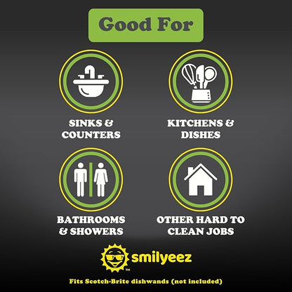 Smilyeez Replacement for Scotch Brite, 4-Pack, Makes Your Dishwand Like New, Dishwand Brush Refills, Easy to Install