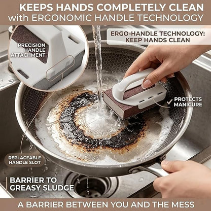 Magic Cleaning Sponge with Handle, Heavy Duty Nano Carbide Cleaning Sponge, Nanotechnology Sponge Scrubber, Emery Cleaning Sponge Brush Eraser Scrub Pads, Removing Rust for Pots and Pans (3PCS)