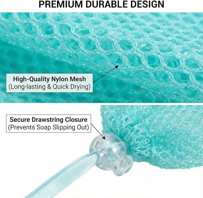 6 Pack Mesh Soap Bags, Colorful Soap Bags for Soap Bars Flexible Drawstring Bar Soap Pouch Exfoliating Soaps Saver Bag for Store Bath Products Body Facial Shower Cleaning Shower Gel Cleasing Mil