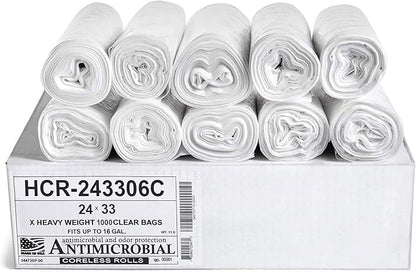 Aluf Plastics High Density Trash Bags, 16 Gallon, 1000 Count, 6 Micron (eq), 24" x 33", Clear, for Bathroom, Office, Industrial, Commercial, Janitorial, Municipal, Recycling