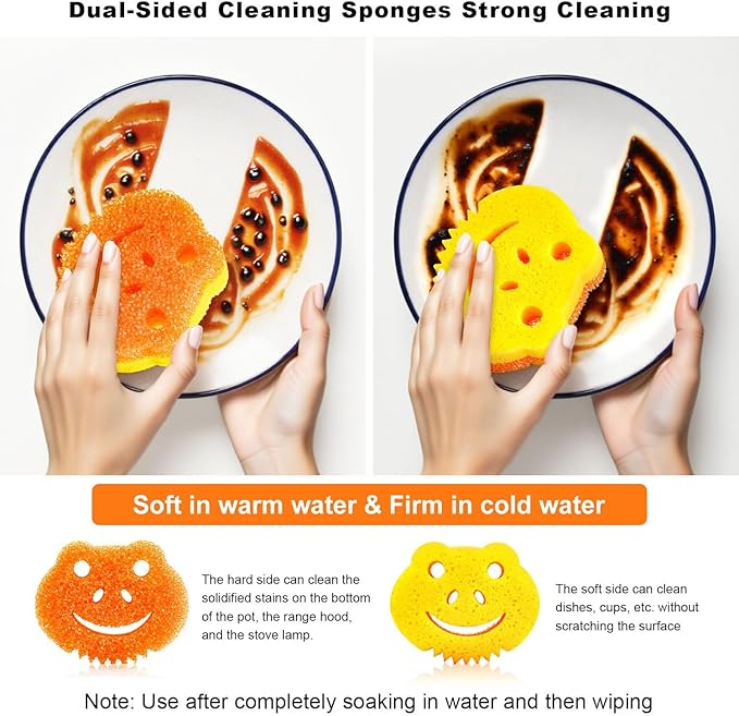 5 Pack Cute Frog Scrub Sponge, Dual-Sided Temperature Controlled Kitchen Sponge for Dishes,Furniture,Bulk Sponges Household Cleaning Pads,Multi-Functional Premium Cleaning Sponges