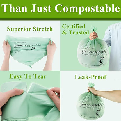 Crystal Lemon 30-Count Biodegradable 6 Gallon Bags, Heavy Duty and Unscented – Ideal for Kitchen, Bathroom, Yard, and Food Waste