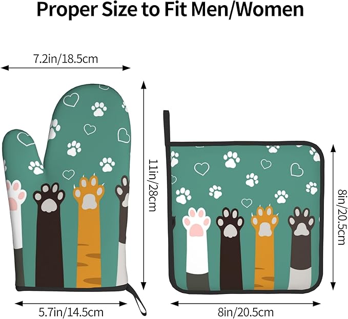 Cat Oven Mitt Potholders Sets - Paw Kitchen Mitts and Pot Holders Set of 2 Kitten Pet Oven Gloves Hot Pads for Cooking BBQ Baking Grilling