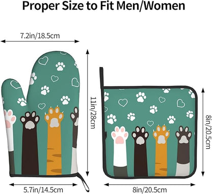 Cat Oven Mitt Potholders Sets - Paw Kitchen Mitts and Pot Holders Set of 2 Kitten Pet Oven Gloves Hot Pads for Cooking BBQ Baking Grilling