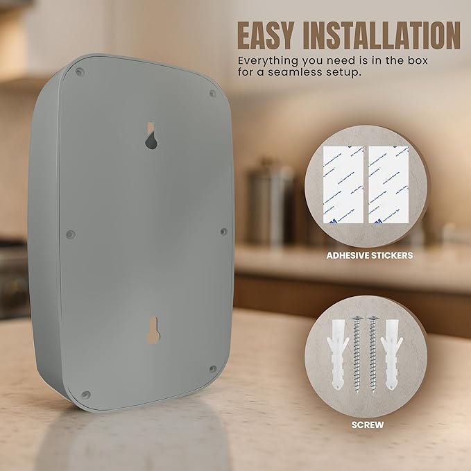 KICHLY Plastic Bags Holder, Durable Grocery Plastics Dispenser, Storage Organizer & Saver for Grocery, Shopping & Trash Bags, Wall Mount, Grey