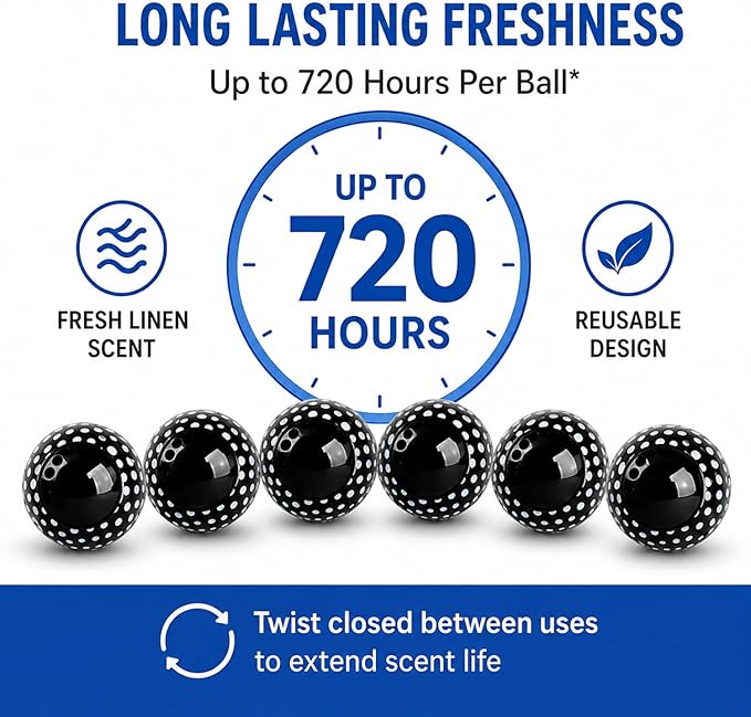 Knixmax Sneaker Deodorizer Shoe Freshener Balls, Odor Eaters for Shoes Boots Mules, Smell Eliminator Ball for Gym Gear Bags and Lockers, Fresh Linen Scent, Pack of 6, Black White