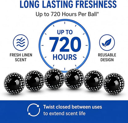 Knixmax Sneaker Deodorizer Shoe Freshener Balls, Odor Eaters for Shoes Boots Mules, Smell Eliminator Ball for Gym Gear Bags and Lockers, Fresh Linen Scent, Pack of 6, Black White