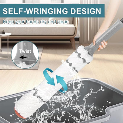 KeFanta Self-Wringing Twist Mops for Floor Cleaning, Microfiber Floor mop with 57 " Long Handle, Cotton Wet Mop for Hardwood Tile Kitchen Bathroom Patio Garage Commercial Household
