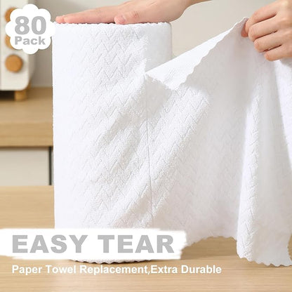 80 Pack Microfiber Cleaning Cloth Roll Reusable Paper Towels 12"x12" Tear Away Cloth,Absorbent Dish Rags for House Kitchen,Wash Cloths,Lint Free Rags for Window Cars Cleaning Supplies