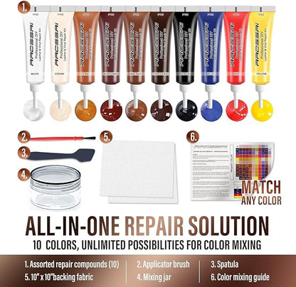 Leather Repair Kit for Furniture, Sofa, Jacket, Car Seats and Purse. Vinyl Repair Kit. Super Easy Instructions to Match Any Color, Restore Any Material, Bonded, Italian, Pleather, Genuine