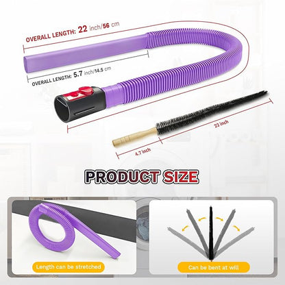2 Pieces Dryer Vent Cleaner Kit, Universal Vacuum Attachment with Flexible Lint Brush & Vacuum Hose, Fits Most Vacuums for Dryer Lint Removal, Fire Prevention, Home Appliance Cleaning